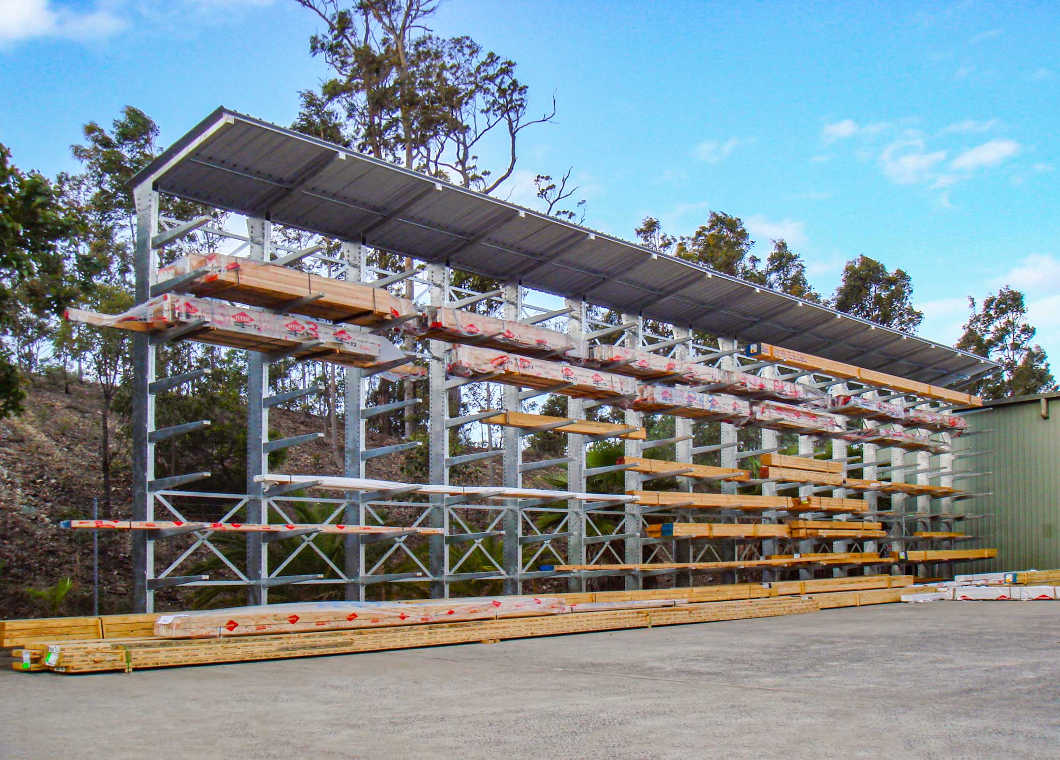 CantiClad Shed system for outdoor weather protected storage