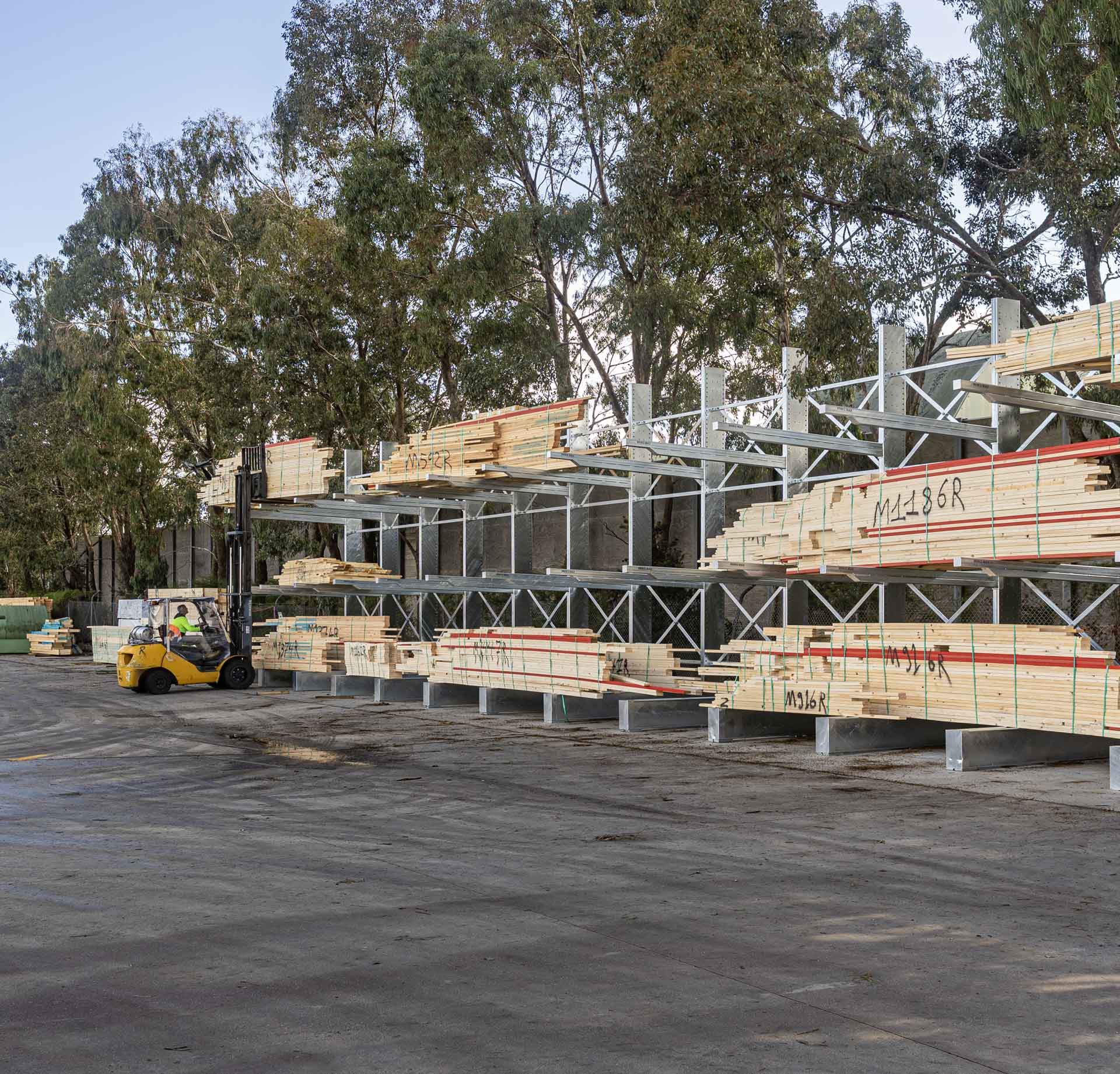 Emrack Galvanised Cantilever Racking at Melbourne Truss site in Somerton, Victoria
